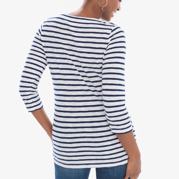CHICO’S Chronicle Striped Embroidered Tee Size Med - Picture 3 of 7
